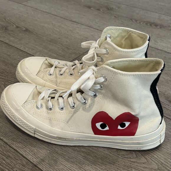 Converse Comme des Garcons CDG Play High Top Chuck Taylor Off White Mens Size 8 - Picture 2 of 7